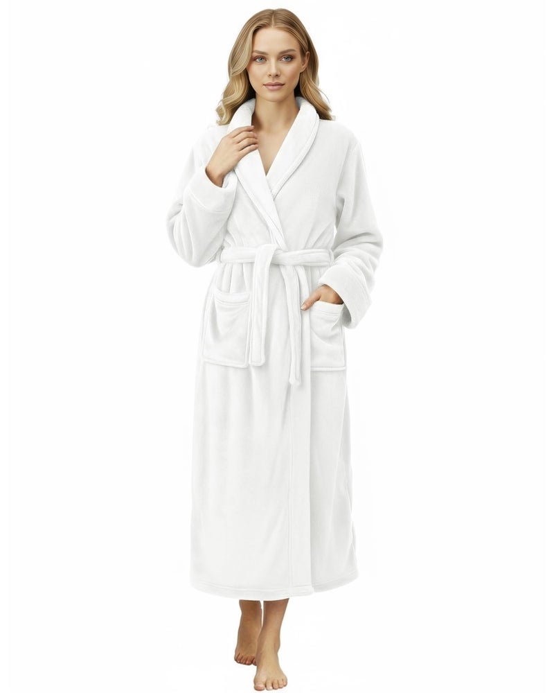 NY Threads Premium Womens Robe, Plush Fleece Long Bath Robe for Women, Fluffy Soft Women's Bathrobe, X-Large, White - Image 1